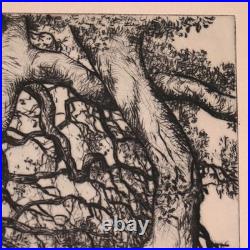 1930s Alfred Ray Burrell Etching Oak Tree San Francisco California Impressionist