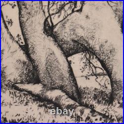 1930s Alfred Ray Burrell Etching Oak Tree San Francisco California Impressionist