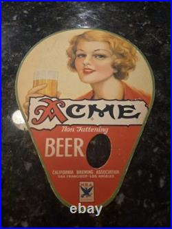 1930s Antique ACME Beer Cardboard Fan Beer Sign San Francisco, California NRA