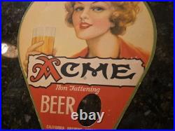 1930s Antique ACME Beer Cardboard Fan Beer Sign San Francisco, California NRA