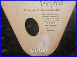 1930s Antique ACME Beer Cardboard Fan Beer Sign San Francisco, California NRA