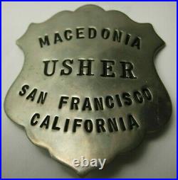 1930s Macedonia Usher's Badge San Francisco, California PB