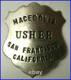 1930s Macedonia Usher's Badge San Francisco, California PB