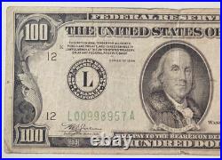 1934 $100 Federal Reserve Note San Francisco, California Green Seal
