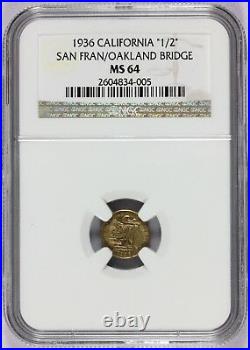 1936 California San Francisco Oakland Bay Bridge 1/2 Gold Token NGC MS 64