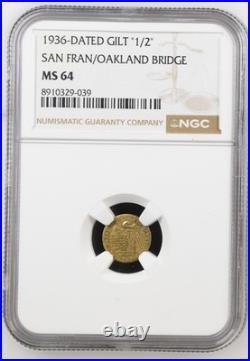 1936 San Francisco Oakland Bay Bridge California Fractional Gold Gilt Token NGC