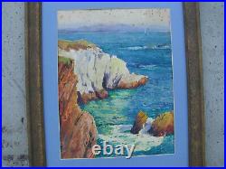 1940s CALIFORNIA SAN FRANCISCO BAY COVE w BOATS WaterColor Painting Pair vintage