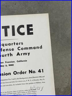 1942 WWII Japanese Internment Instructions Poster San Francisco California