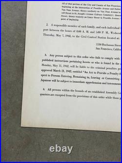 1942 WWII Japanese Internment Instructions Poster San Francisco California