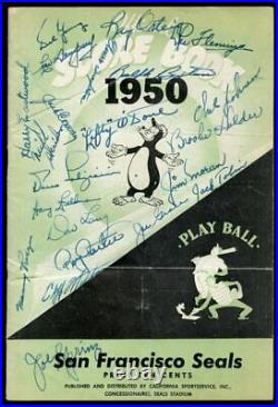 1950 SAN FRANCISCO SEALS / Seattle Rainiers PCL Baseball Program, 22 autographs