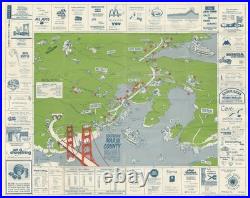 1977 Pictorial Map of Southern Marin County, California Sausalito, Tiburon, &c