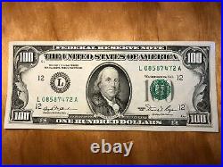 1981 (L) $100 One Hundred Dollar Bill Federal Reserve Note SF Old Vintage Money
