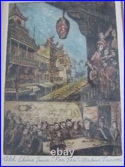 2 San Francisco Original Etching Chinatown & Sutters Mill Signed Nadine Torrance