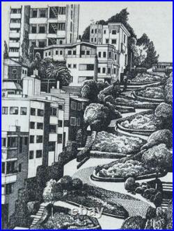 2x Martin Tang Lithographs, Franklin St and Lombard St San Francisco, California