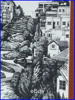 2x Martin Tang Lithographs, Franklin St and Lombard St San Francisco, California