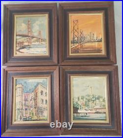 4 Vintage John Leonard Checkley Oil Paintings MCM San Francisco California