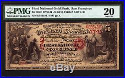 $5 1870 First National Gold Bank of San Francisco, California CH 1741 PMG 20