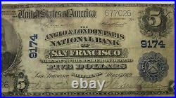 $5 1902 San Francisco California CA National Currency Bank Note Bill! Ch. #9174