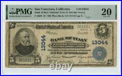 5 Dollars Bank Of Italy San Francisco California Giannini 1927 Mb/bb Pmg 20