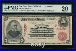AC 1902 Red Seal $5 American NB of San Francisco, California ch# 6426 PMG 20