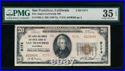 AC 1929 $20 Anglo California NB of San Francisco, California ch# 9174 PMG 35 EPQ