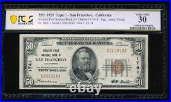 AC 1929 $50 Crocker First NB of San Francisco, California Ch #1741 PCGS 30