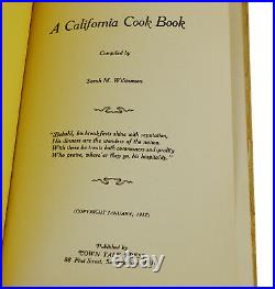 A California Cook Book by SARAH WILLIAMSON First Edition 1916 JACK LONDON