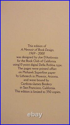 A Memoir of Book Design 1969-2000 D'Ambrosio Book Club of California 2002 1/350