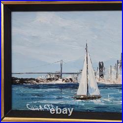 Anna Chrasta Original San Francisco Bay Oil Painting Sailboat Signed Vintage MCM Anna Chrasta Original San Francisco Bay Oil Painting Sailboat Signed Vintage MCM