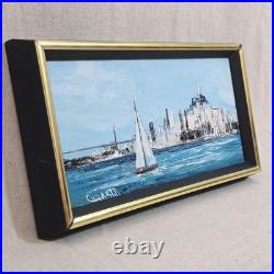 Anna Chrasta Original San Francisco Bay Oil Painting Sailboat Signed Vintage MCM