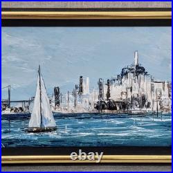 Anna Chrasta Original San Francisco Bay Oil Painting Sailboat Signed Vintage MCM
