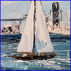 Anna Chrasta Original San Francisco Bay Oil Painting Sailboat Signed Vintage MCM