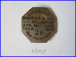Antique 1933 San Francisco California Runner Solicitor Employee ID Badge Pin