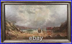 Antique 19th C. Oil Painting American Military Fort Point San Francisco Bay CA