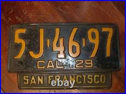 Antique California License Plate with matching San Francisco Plate Topper