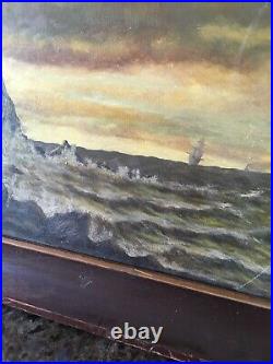 Antique Early California Seascape Painting Signed T. Slight San Francisco Ship