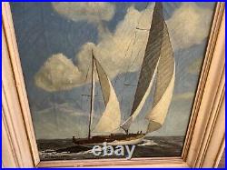 Antique Oil Painting Sailboat by L. Raymond San Francisco Bohemian Art Colony