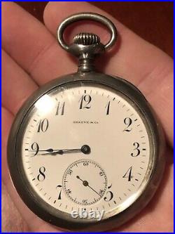 Antique SHREVE & CO. San Francisco 16s Sterling POCKET WATCH with California BEAR