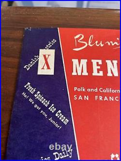 Blum's Fountain & Ice Cream Menu San Francisco California 1947 WWII Shortages X