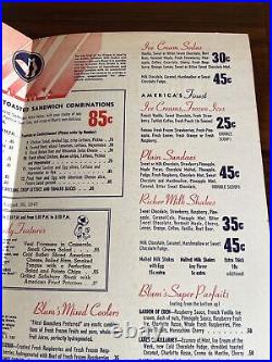 Blum's Fountain & Ice Cream Menu San Francisco California 1947 WWII Shortages X