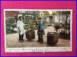 CHINATOWN POSTCARD san francisco STREET SCENE chinese VEGETABLE PEDDLER garden