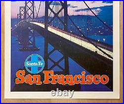 C. 1950 Santa Fe Railway San Francisco Poster California Oakland Bay Bridge AT&SF