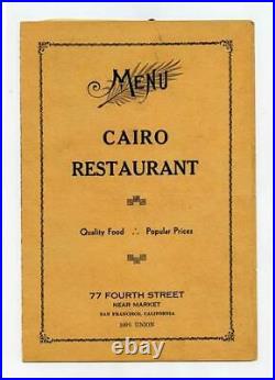 Cairo Restaurant Menu Fourth St San Francisco California 1939 First Armenian