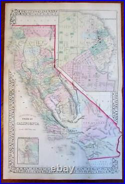 California San Francisco city inset 1874 Mitchell fine large detailed old map