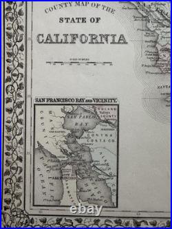 California with San Francisco plan 1874 Mitchell decorative hand colored nice map