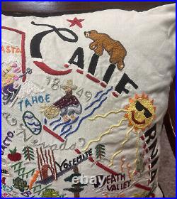 Catstudio Pillow CALIFORNIA Hand Embroidered 20x20 San Francisco Hollywood