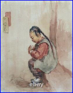 ESTHER HUNT Original Signed Watercolor Child San Francisco California Chinatown