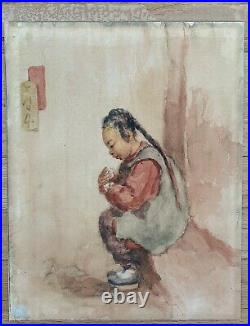 ESTHER HUNT Original Signed Watercolor Child San Francisco California Chinatown