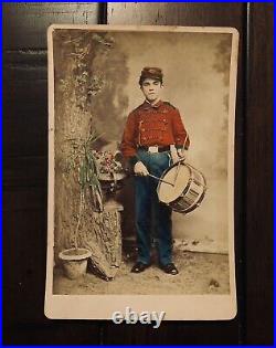 Excellent Antique Photo Hand Tinted Drummer Boy San Francisco Photographer Shew