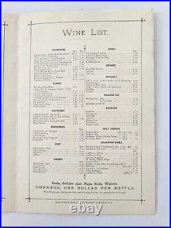 Extremely Rare Lick House Hotel Wine Menu, San Francisco, California 1880